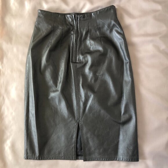 Black Leather Midi Skirt - Picture 2 of 7